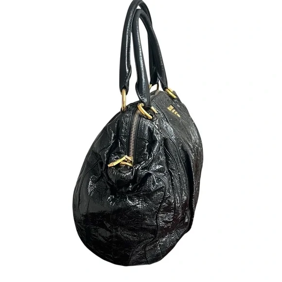 PRADA Vernice Waves Bag Black Patent Leather Gold Hardware Large 16” Authentic - Picture 4 of 15